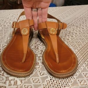 Tommy Hilfiger Tan Sandals with Gold Accents